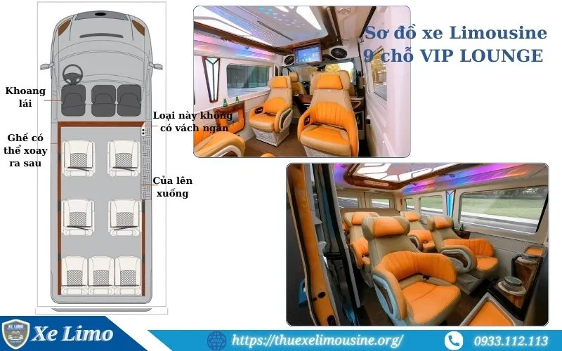 Sơ đồ xe Limousine 9 chỗ VIP Lounge