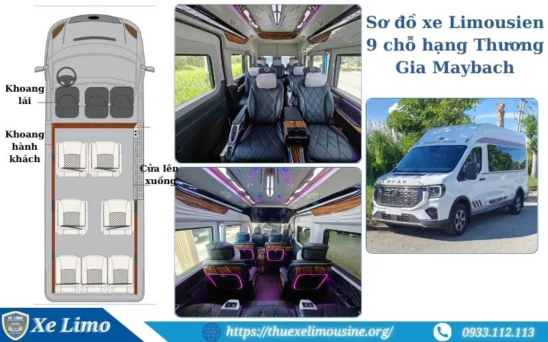 Sơ đồ xe Limousine 9 chỗ hạng Thương Gia Maybach